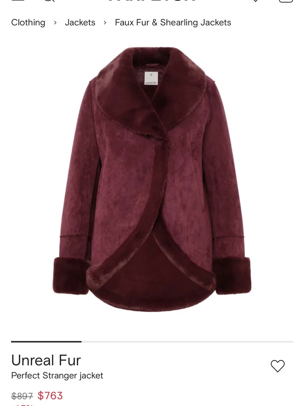 Unreal Fur Burgundy Faux Shearling Teddy Jacket